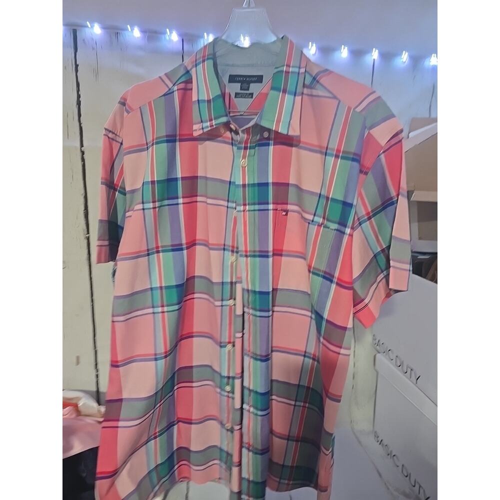 Tommy Hilfiger Shirt Mens Plaid Casual Button Up Short Sleeve Great Colors 2XL